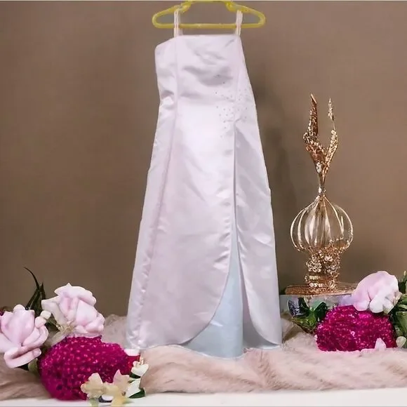 Pink Satin Flower Girl Dress Girls 8 Rhinestone Lace Up Formal Wedding Easter - Picture 4 of 12